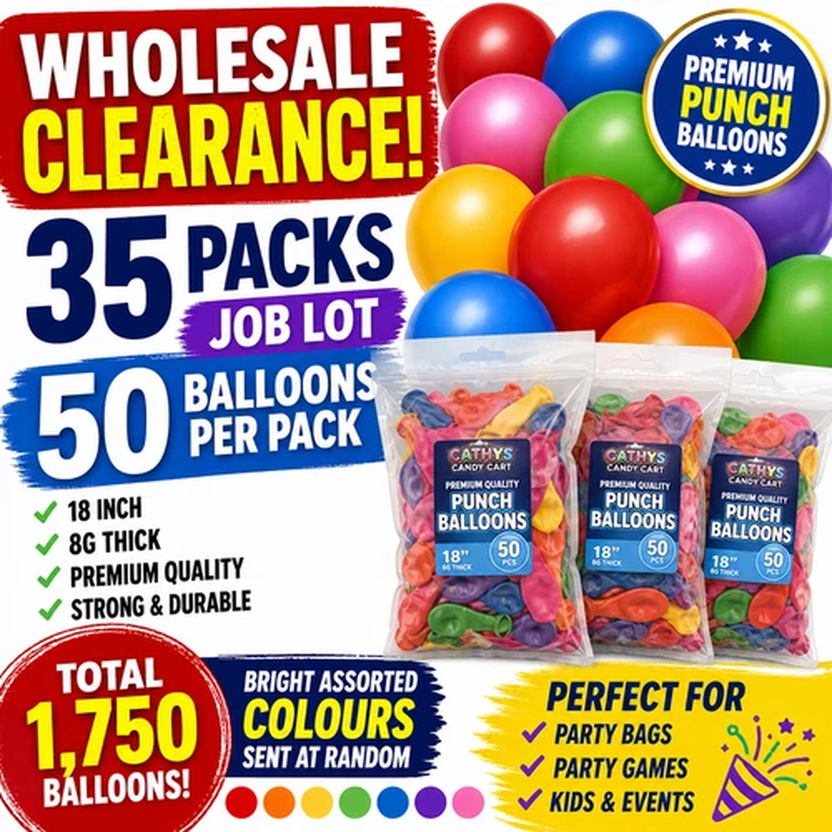 1750 x Wholesale Clearance  Bulk Job Lot of Premium Punch Balloons, Rrp 279.65