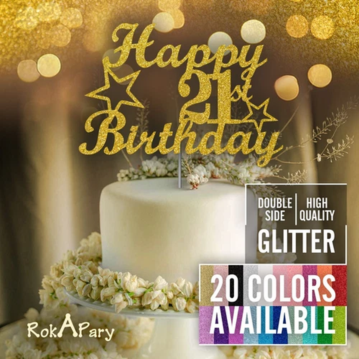 21st Birthday Cake Topper (20 COLORS  Double Side Glitter ) Birthday Decorations