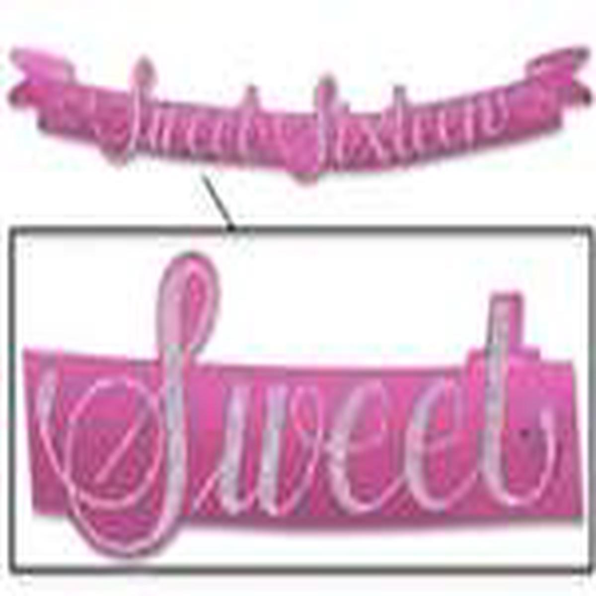 3.5′ Banner – Sweet Sixteen Streamer Pink w/ Silver Glitter – The Beistle Company