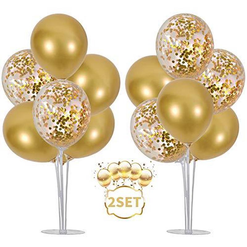 Balloons Stand Kit Table Decorations,2 Set with 14 Sticks, 14 Cups, 2 Base, 16 Gold Balloons for Wedding Graduation 30th 40th 50th birthday