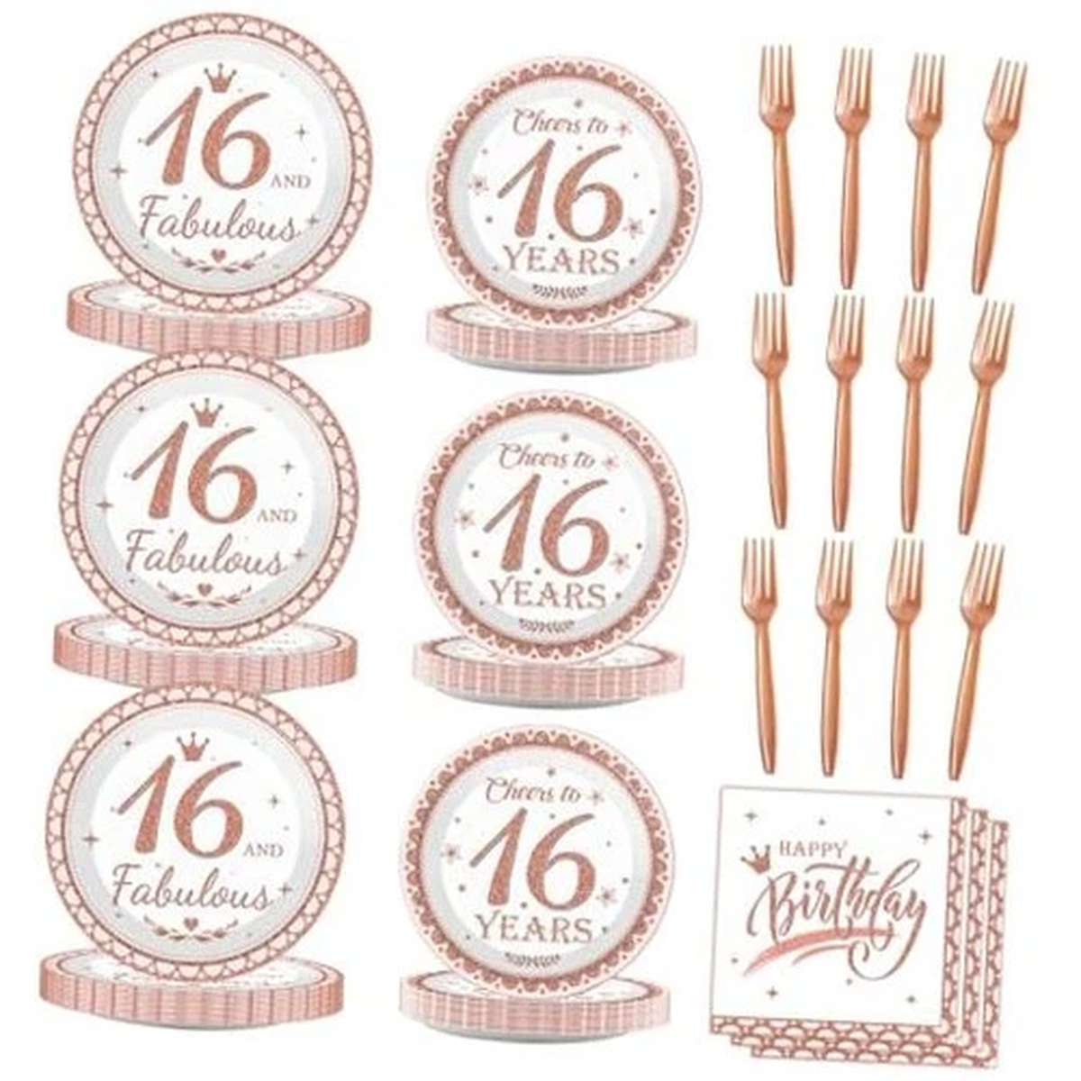 Birthday Party Plates and Napkins Decorations 96 Pcs 16 Birthday Party 16th
