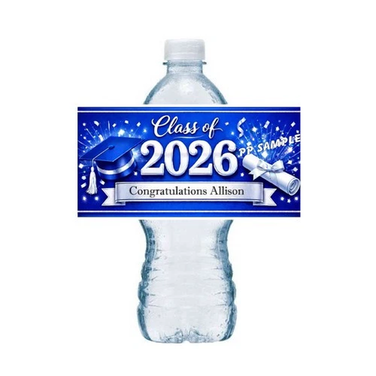 Blue and White GRADUATION PARTY FAVORS WATER BOTTLE LABELS Class of 2026