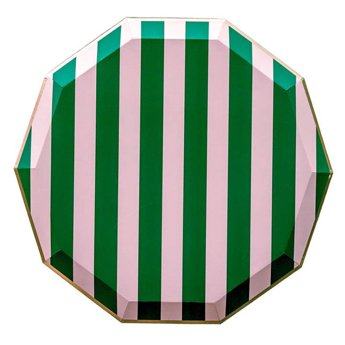 Dinner Plates – Pink & Green Cabana Stripe