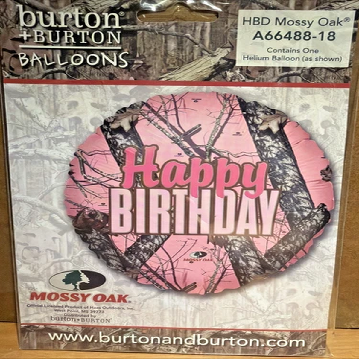 Happy Birthday mylar/foil Mossy Oak pink