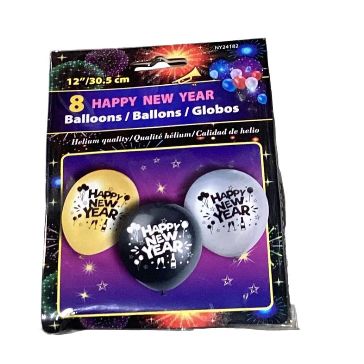 New Year Latex Balloons 12 (8ct) Gold Silver Black