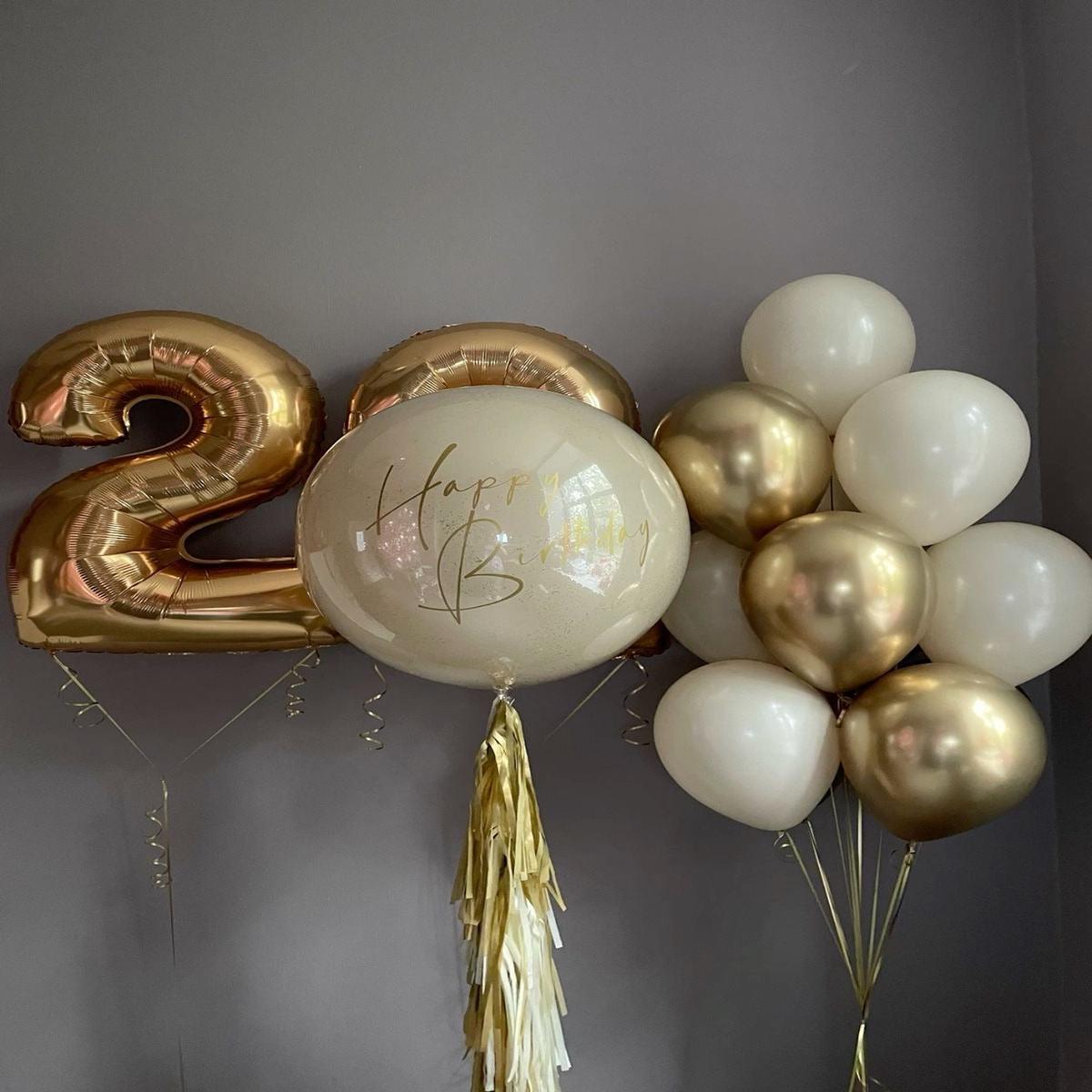Personalised Helium Balloon Clear with Dust White Latex, Number Helium, Customizable Sticker and Ta