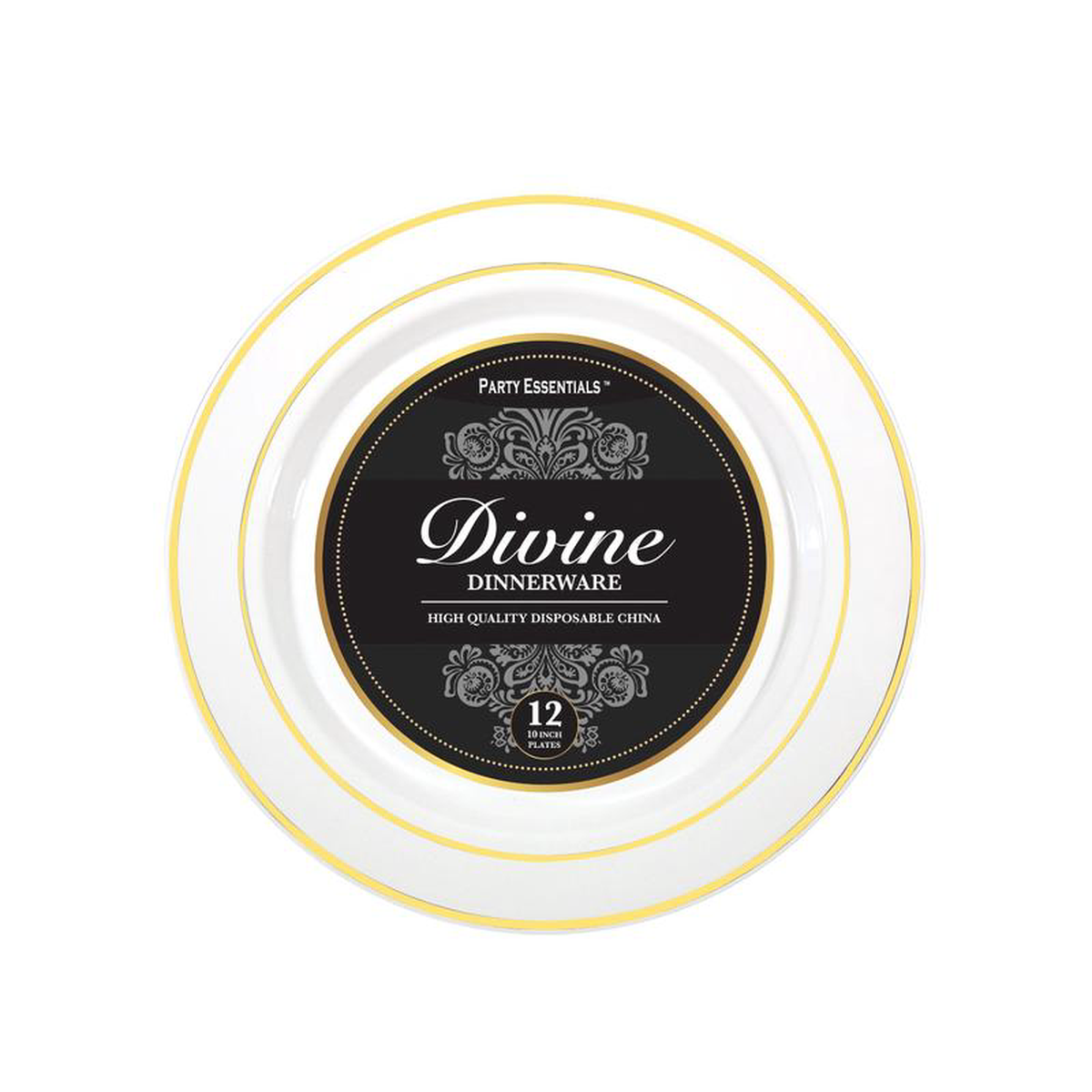 Plastic 1025 inch Divine White with Gold Rim Plastic Plates 12ct