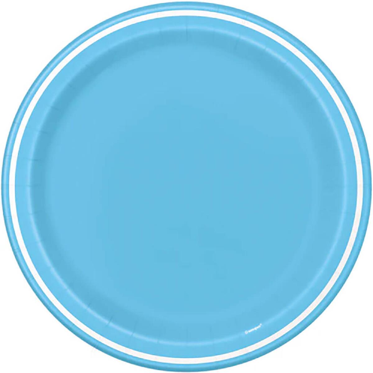 Powder Blue Striped Dinner Plates 9in, 8ct
