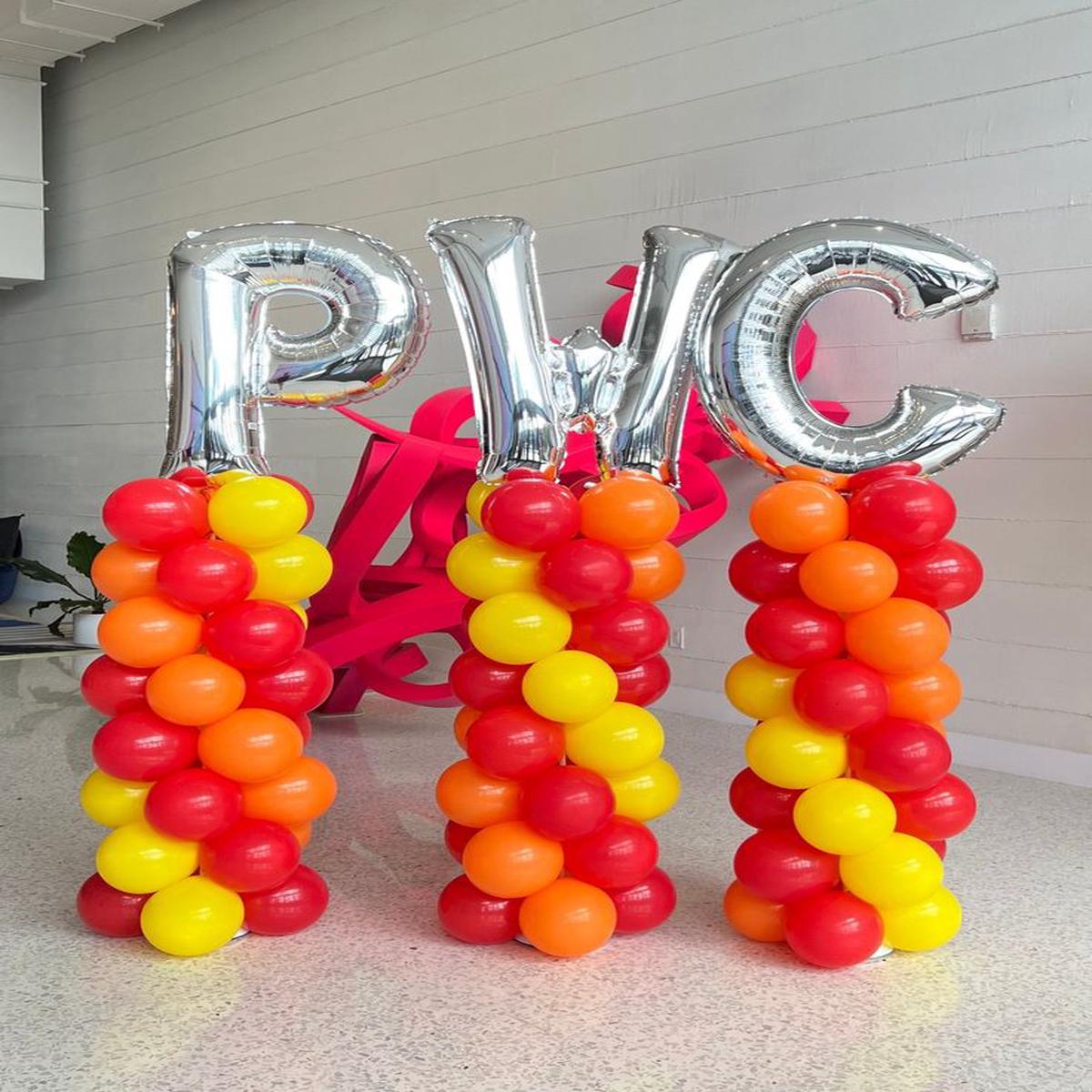Balloon Orange, Red and White with Letters on Top Pillar/Column/Tower – Corporate Event, Grand Open