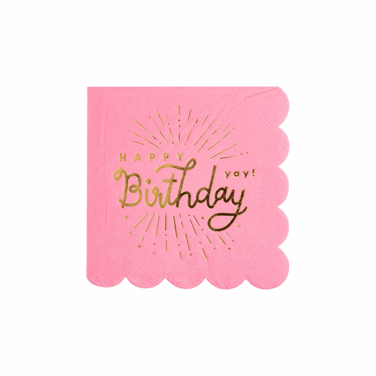 Happy Birthday Yay! Pink Paper Cocktail Napkins