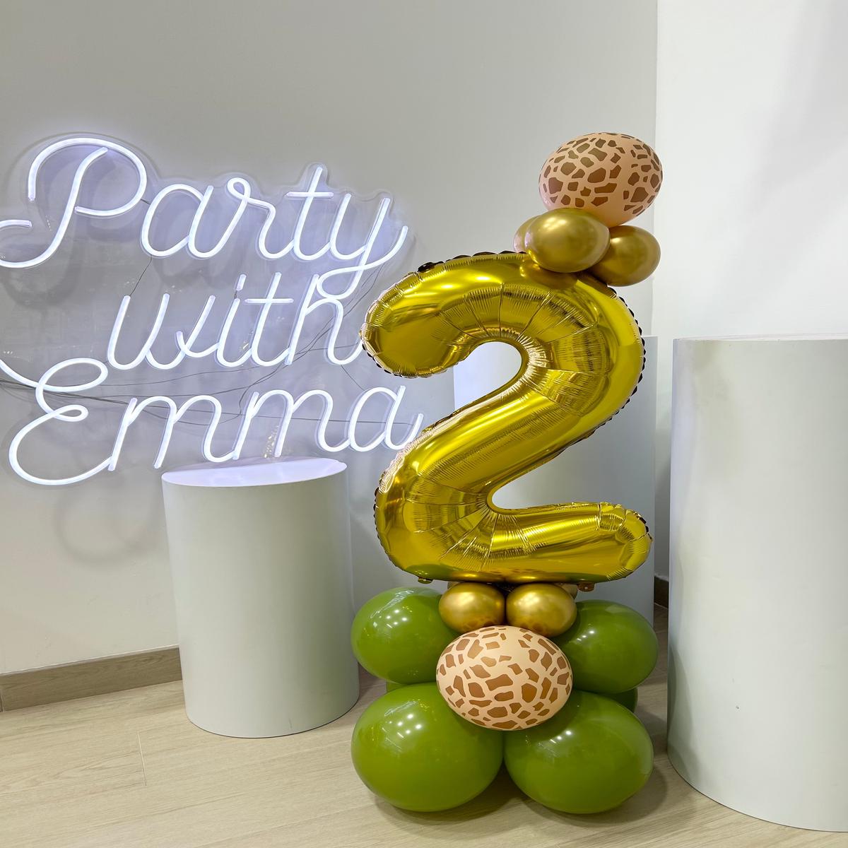 Number Balloon on Stand with Animal Print Balloon Colors Green & Gold Balloon Accents  Perfect for