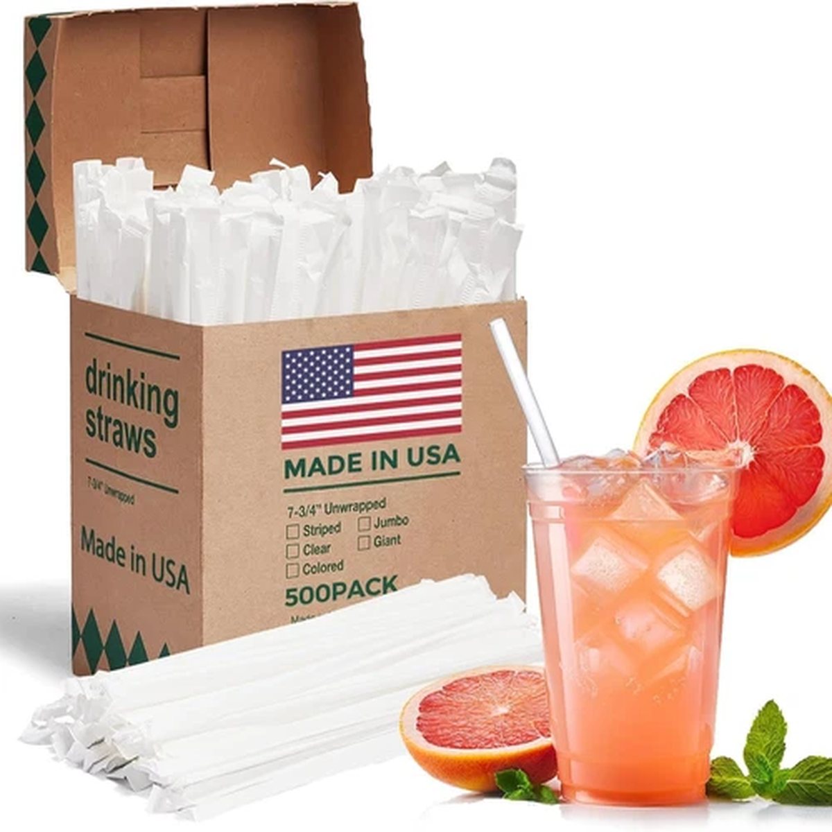 500PCS Individually Wrapped Clear Plastic Straws, 7.75” Long,