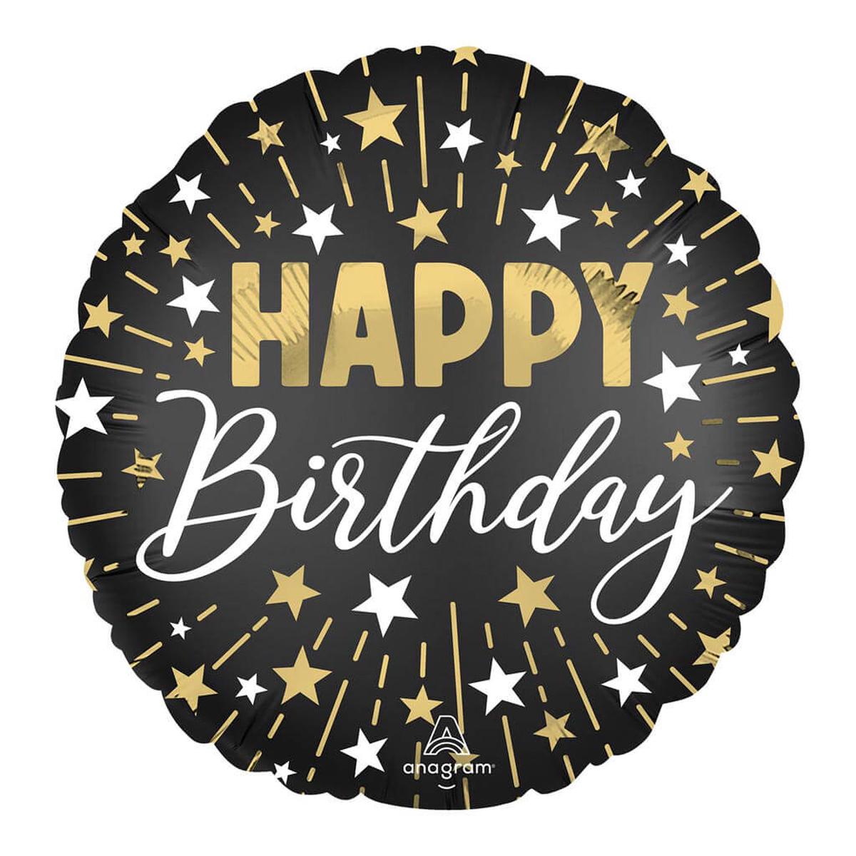 Black Silver Gold Happy Birthday Foil Balloon 18in