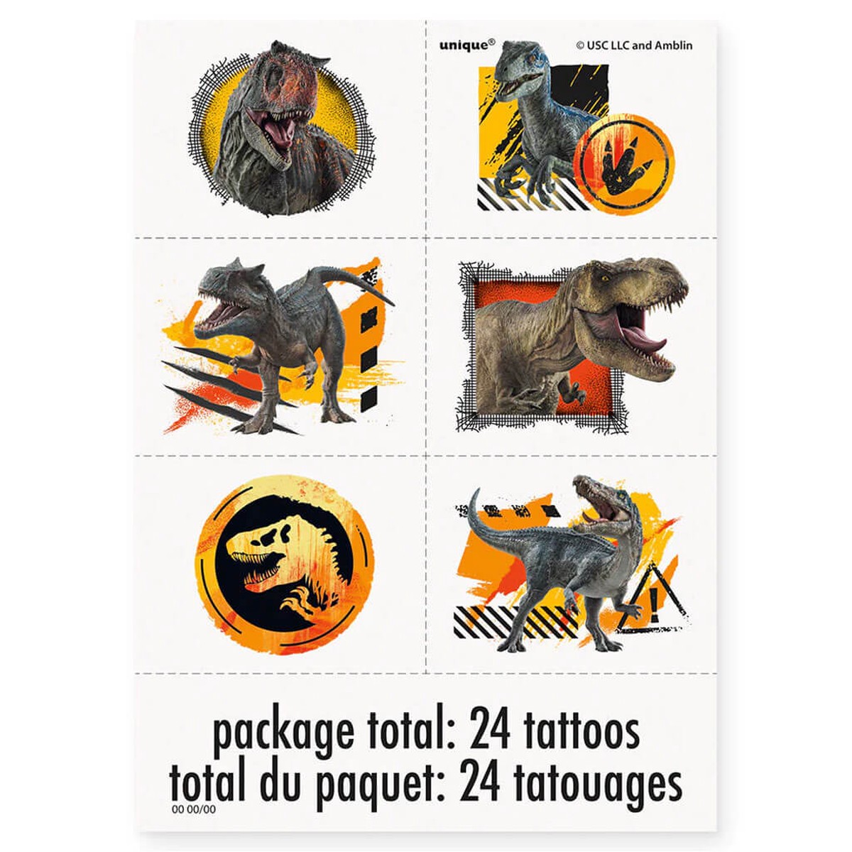 Jurassic World 3 Tattoo 4 Sheets 24ct
