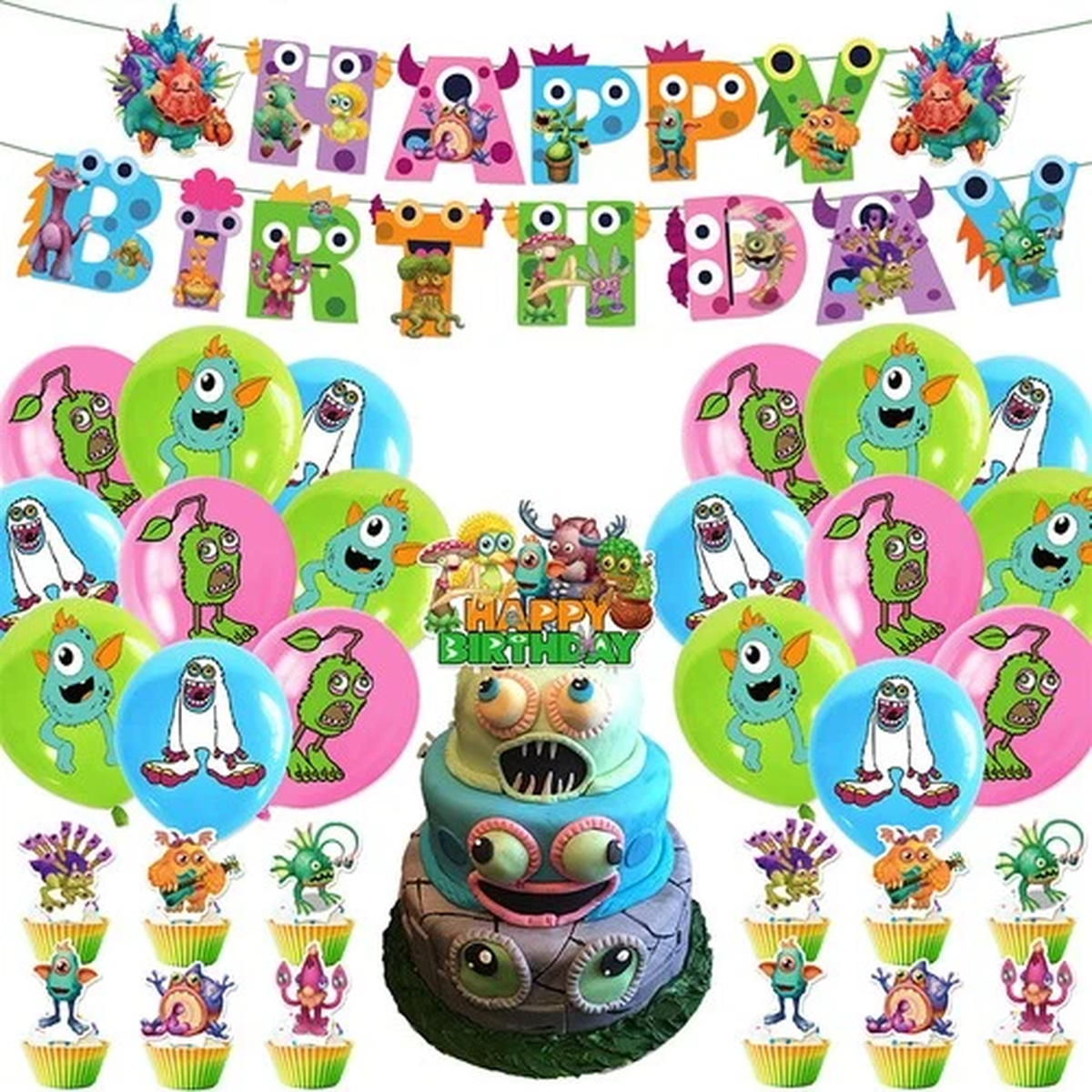 My Singing Monster Birthday Party Decor Supplies Balloons Banner Cake Toppers