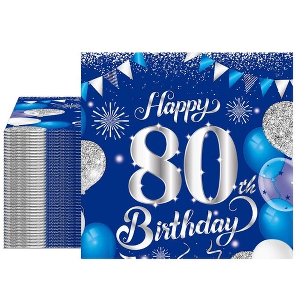40 PCS Navy Blue Silver 80th Birthday Napkins for Happy 80 Years Old Party