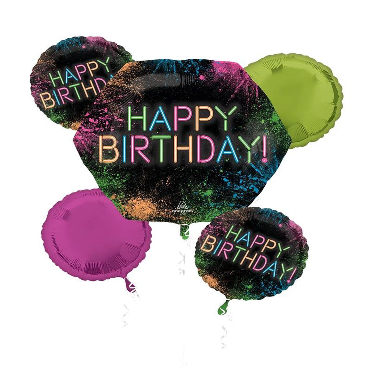 Anagram Happy Birthday Lets Glow Crazy Foil Balloon Bouquet 5ct
