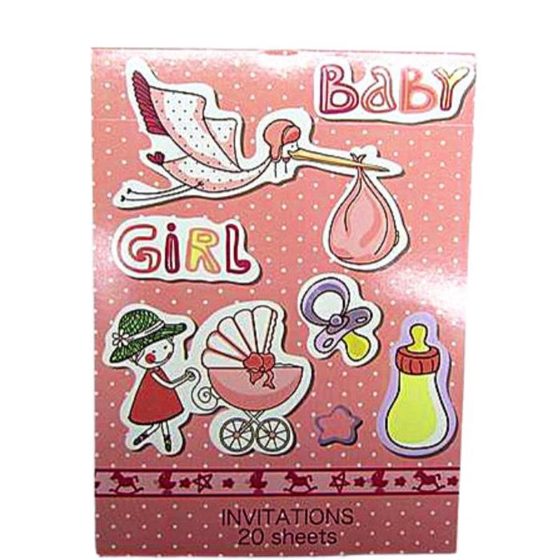 Invitation Pad – Baby Girl in Pink 20pk