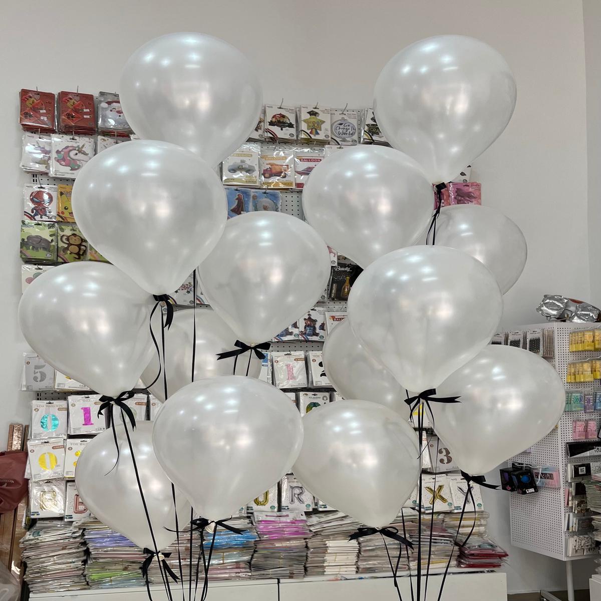 Latex Helium Balloon Pearl White with Black Ribbons – Perfect for any special occasions!