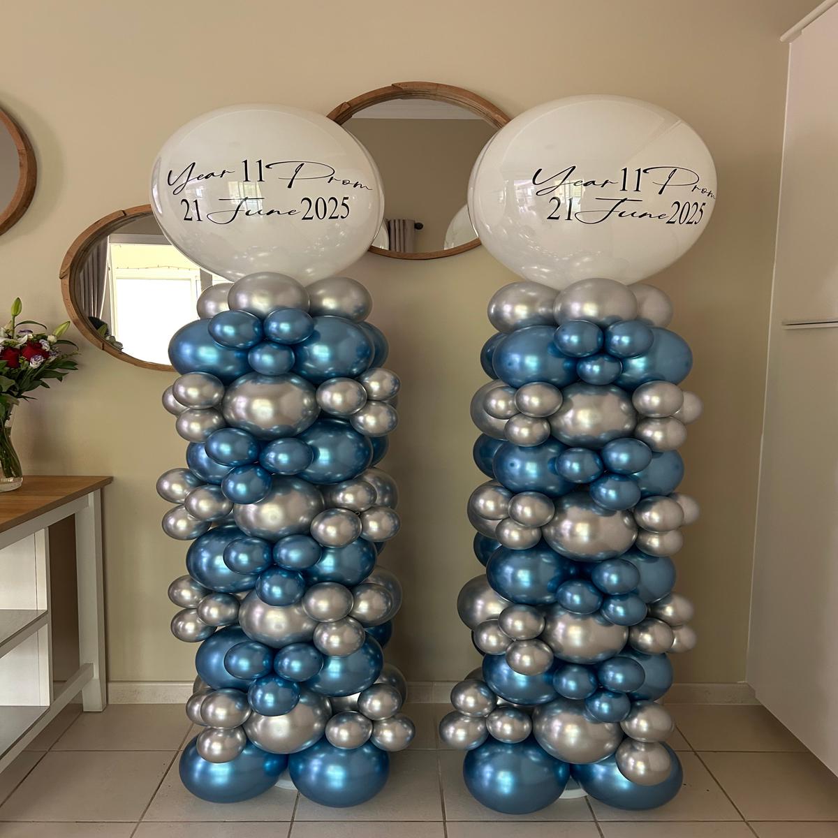 Personalised Chrome Blue and Silver Pillar/Column/Tower with Customizable Printed Logo/Sticker/Text