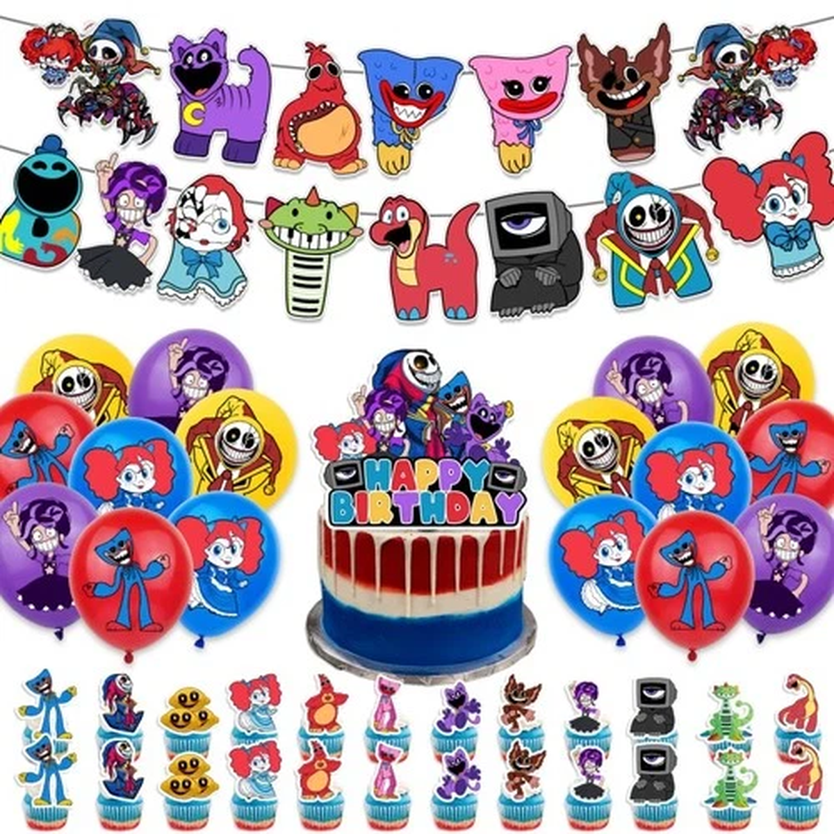 Poppy Playtime 5 Happy Birthday Party Decoration Banner Balloon Cupcake Topper