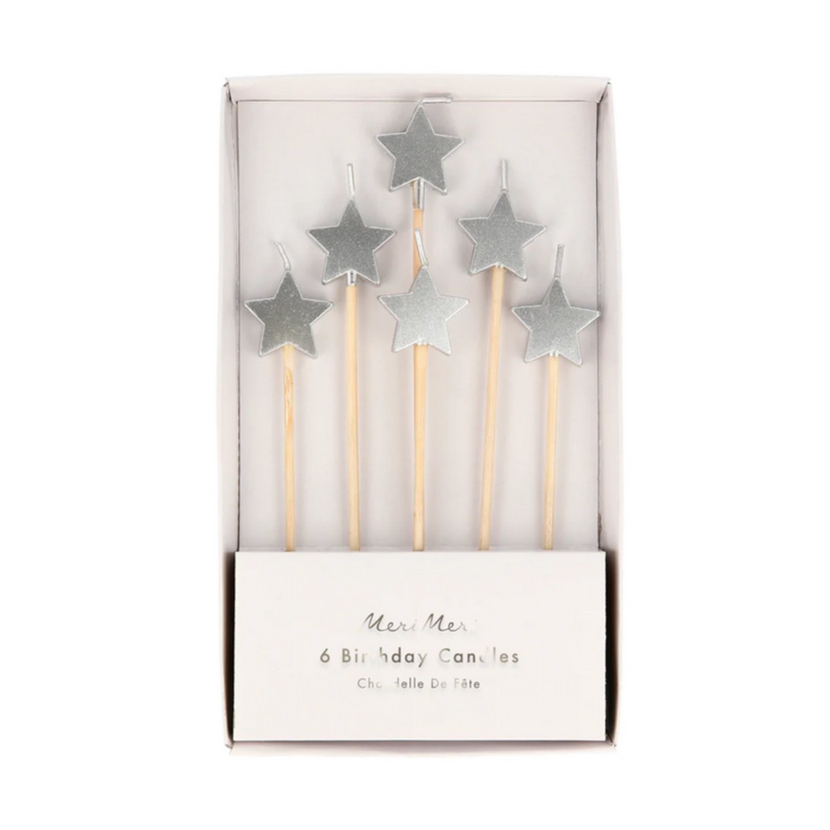 Silver Star Candles -pk6