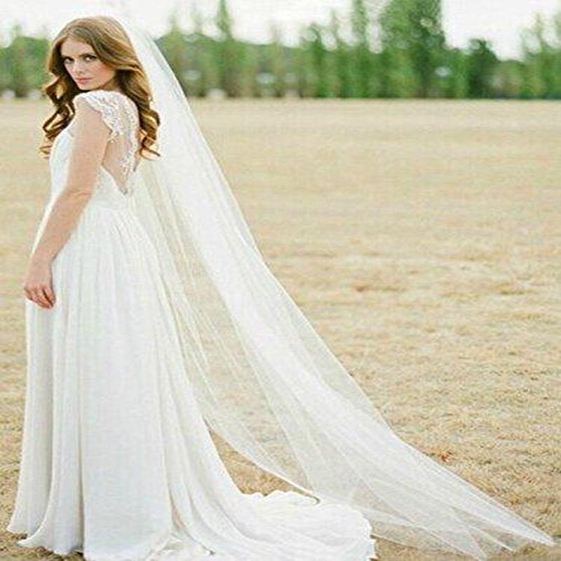 Wedding Veil Comb Bridal Cathedral Veil 1 Tier Drop Veil Wedding Rhinestones Hair Comb for Brides, 118 Inches (Ivory)