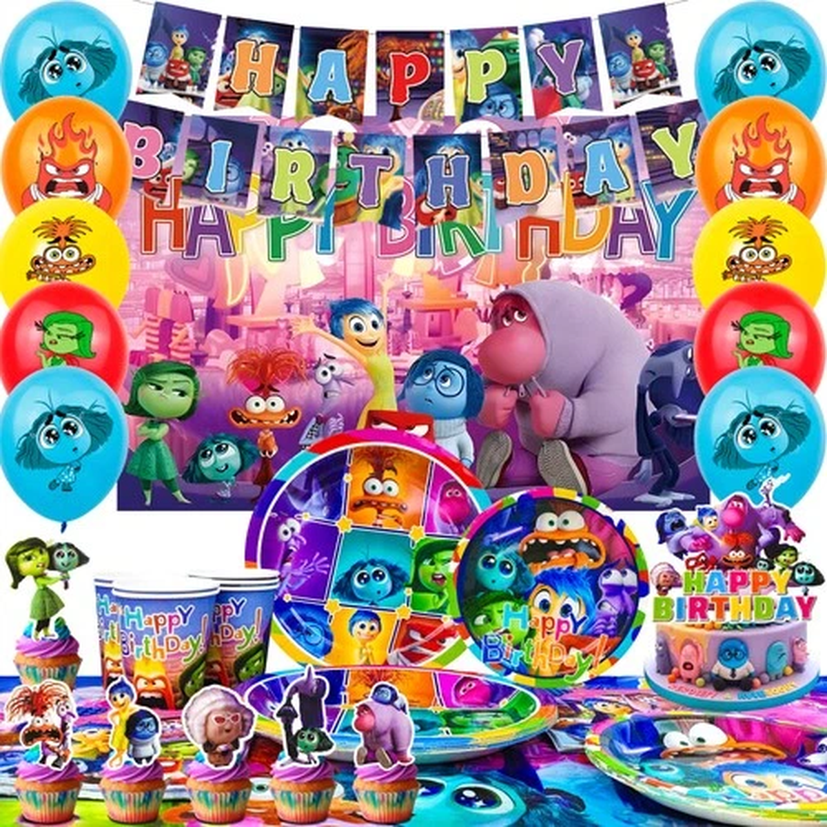 68Pcs Disney Inside Out Party Supply Set Balloons Banner Tablecloth Cake Toppers