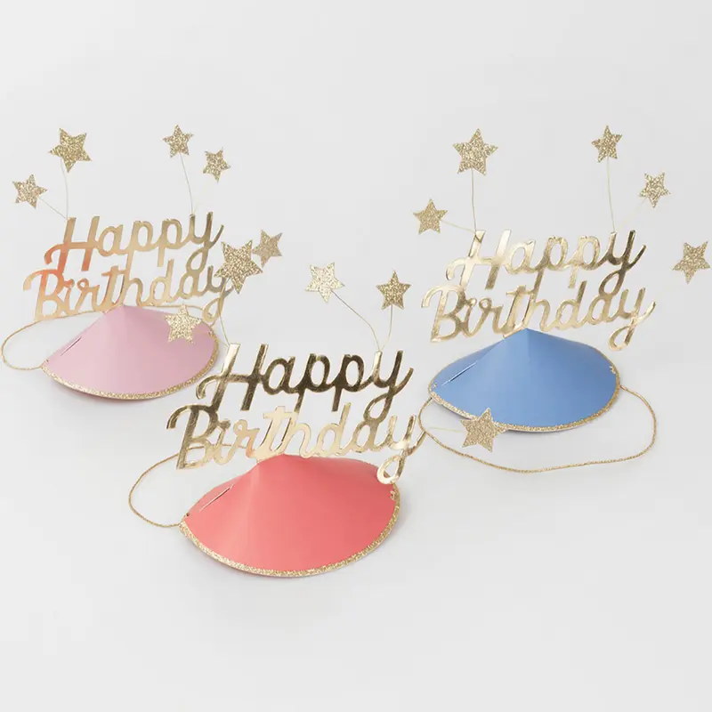 Happy Birthday & Stars Party Hats (x6)