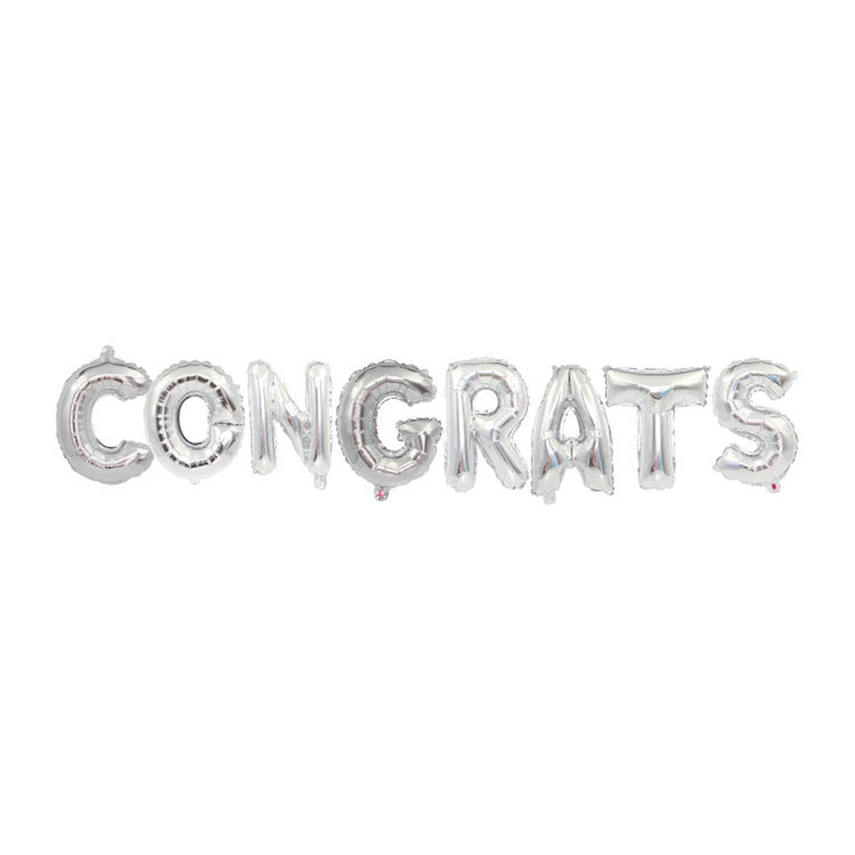 Silver CONGRATS Foil Balloon Banner Silver – Perfect for Surprises!