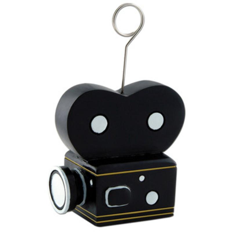 Pack of 6 Black Hollywood Film Camera Photo or Balloon Holder Party Decorations 6 oz