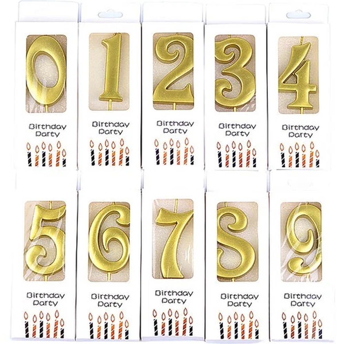 10-Pieces Numeral Birthday Candles, Gold