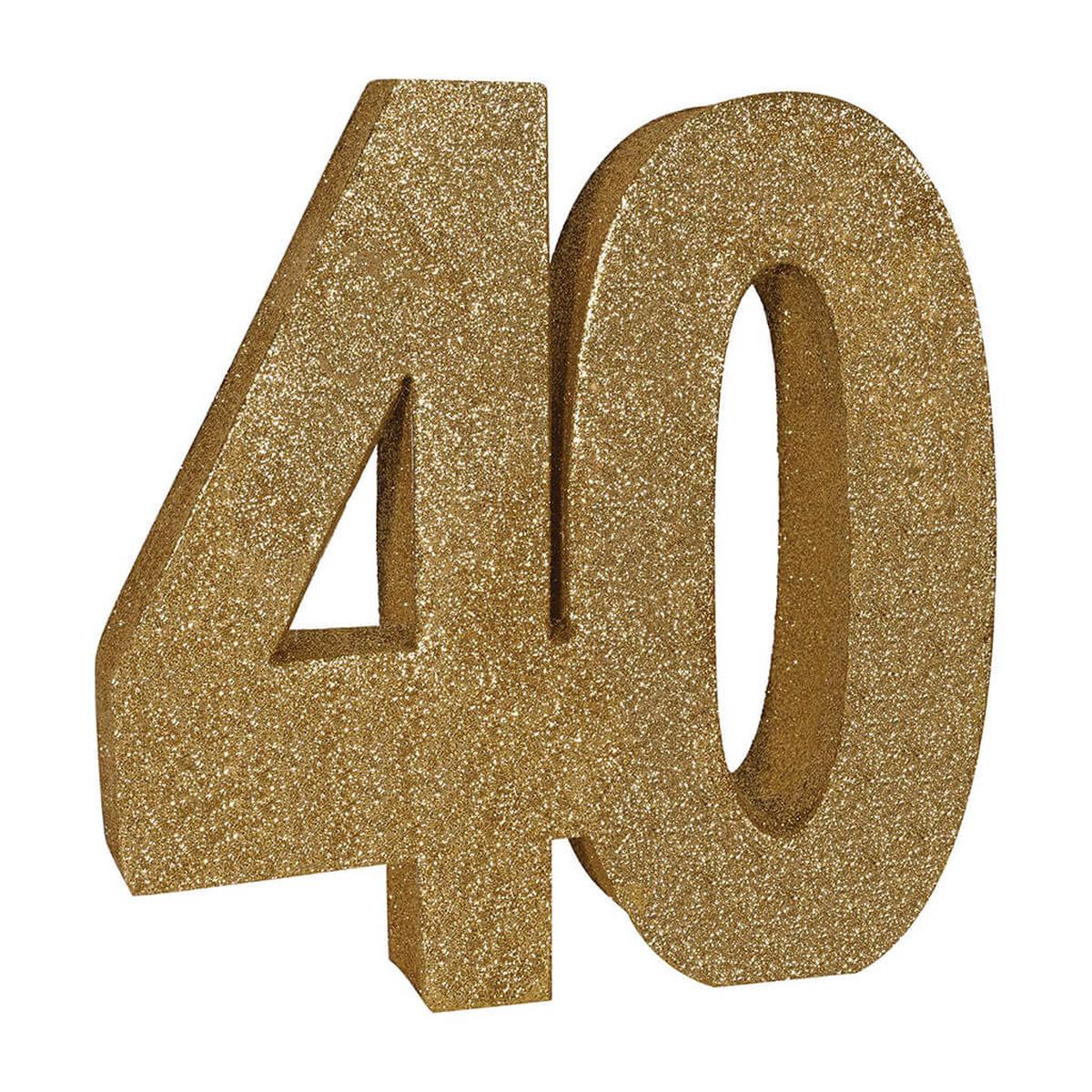 3D Glittered “40” Centerpiece 8in, Gold