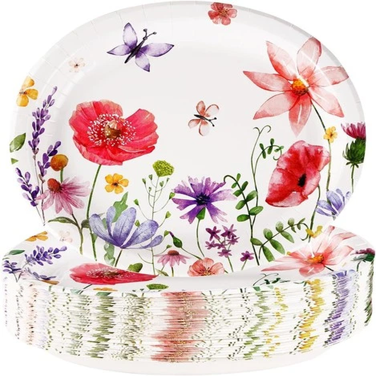 50pcs Floral Oval Paper Plates 10″ X 12″ Large Disposable Dinner Floral Party Pl