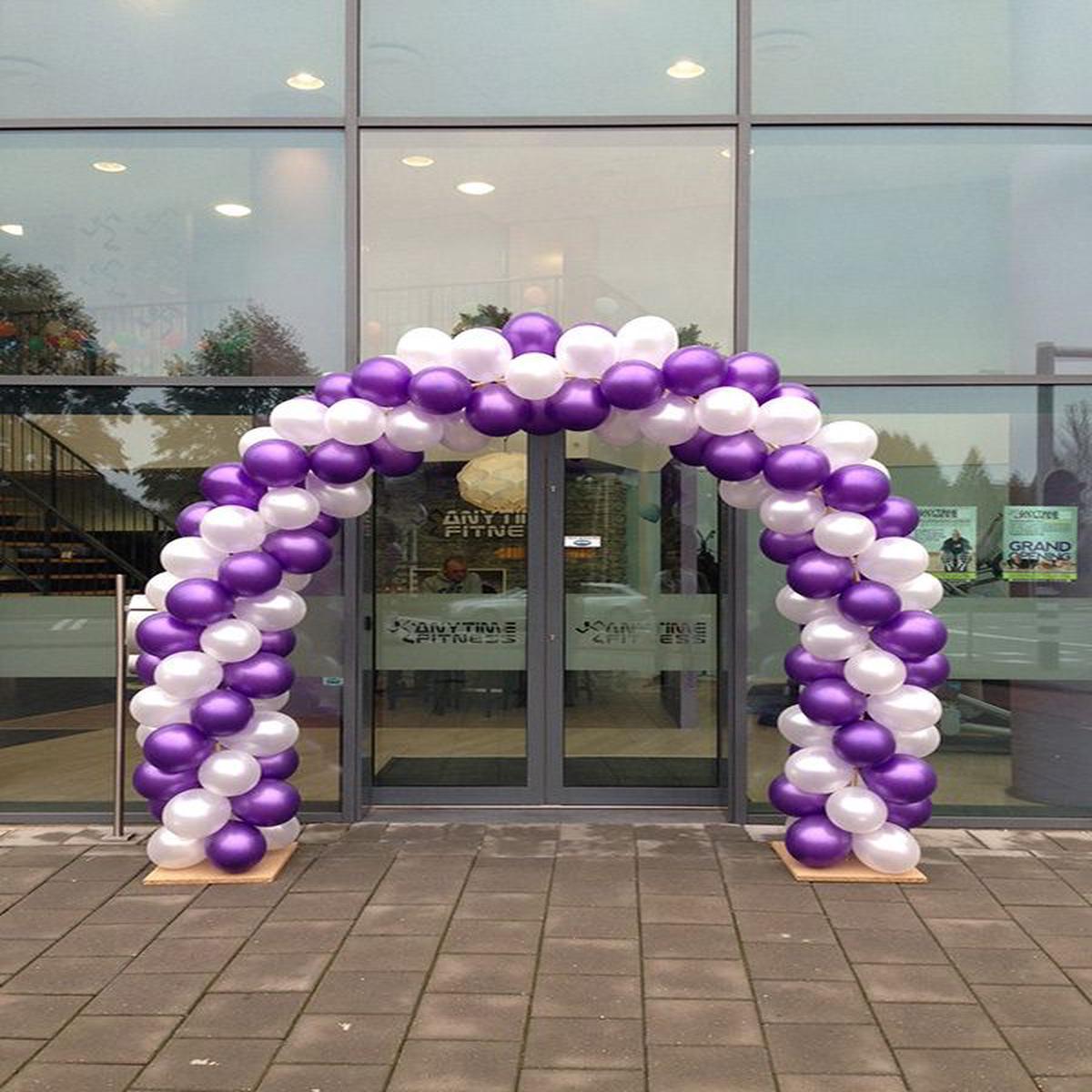 Balloon Arch Pearl White and Chrome Purple Spiral Arrangement – Corporate Event, Grand Opening, Com
