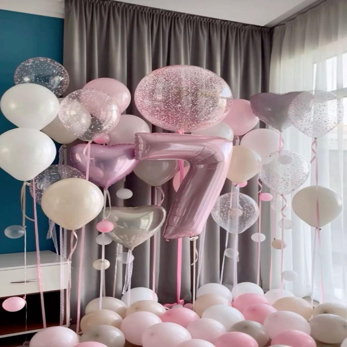 Personalised Set Helium Clear with Pink Foam and White, Sand White, Pink and Clear with Foam Balloo