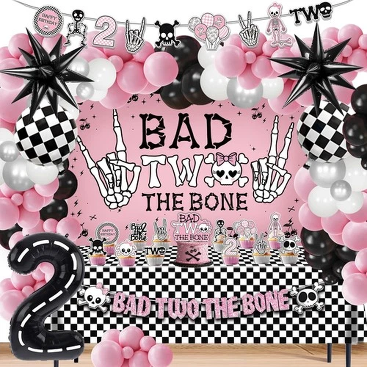 Bad Two The Bone Birthday Decorations, Rock And Roll Music Themed 2nd Birthda…
