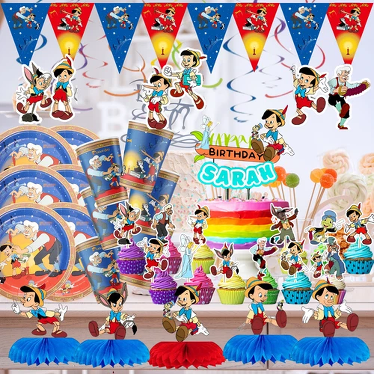 Pinocchio plate cup birthday party supplies favor centerpiece decoration HAPPY