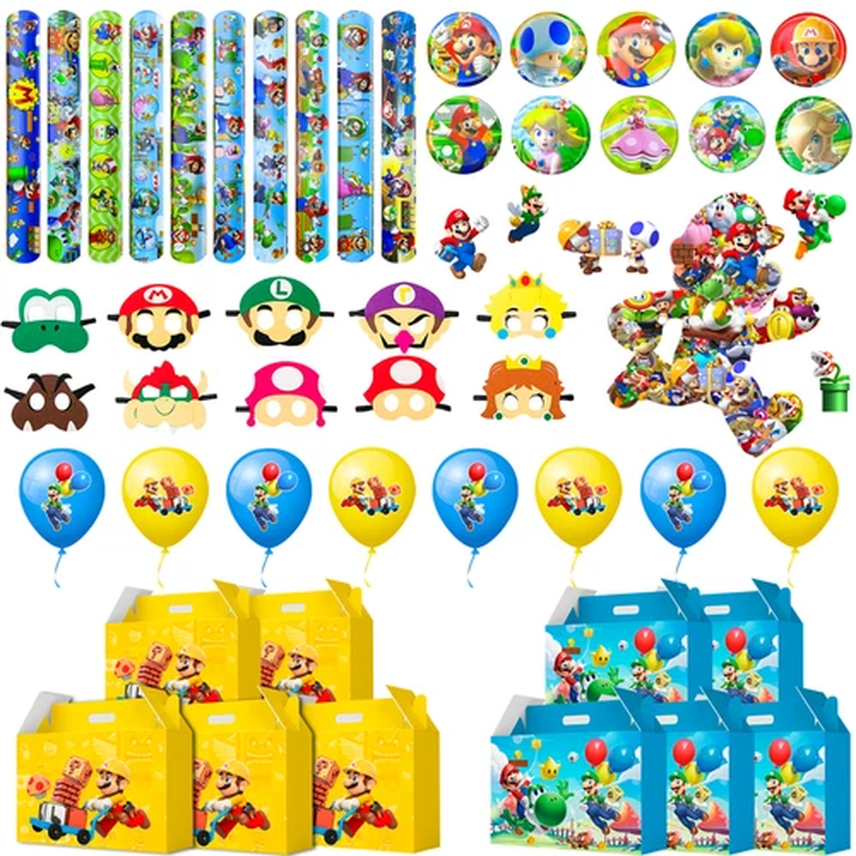 Super Mario Party Favors Party Bag Fillers Gift Box Loot Box Balloons Sticker