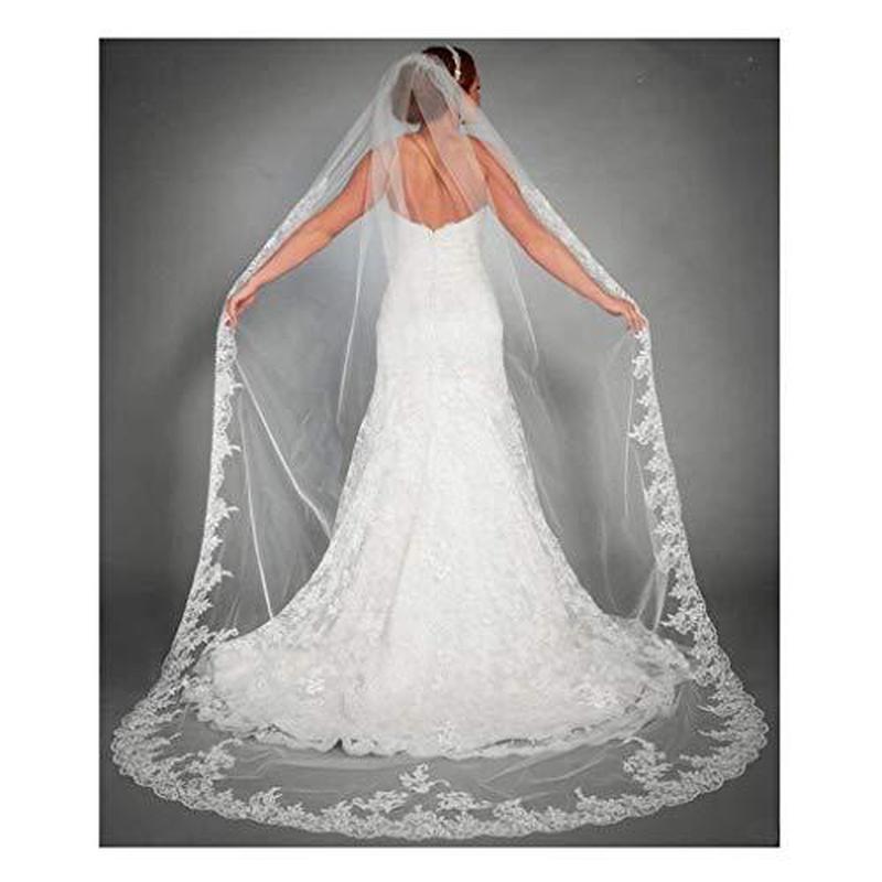 Bride Wedding Lace Veils Long Cathedral Veil Soft Tulle Bridal Veils with Comb 118″ (White)