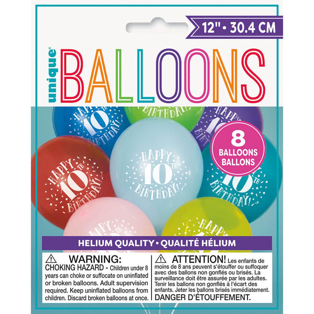 Happy 10th Birthday Latex Balloons 8ct 12in