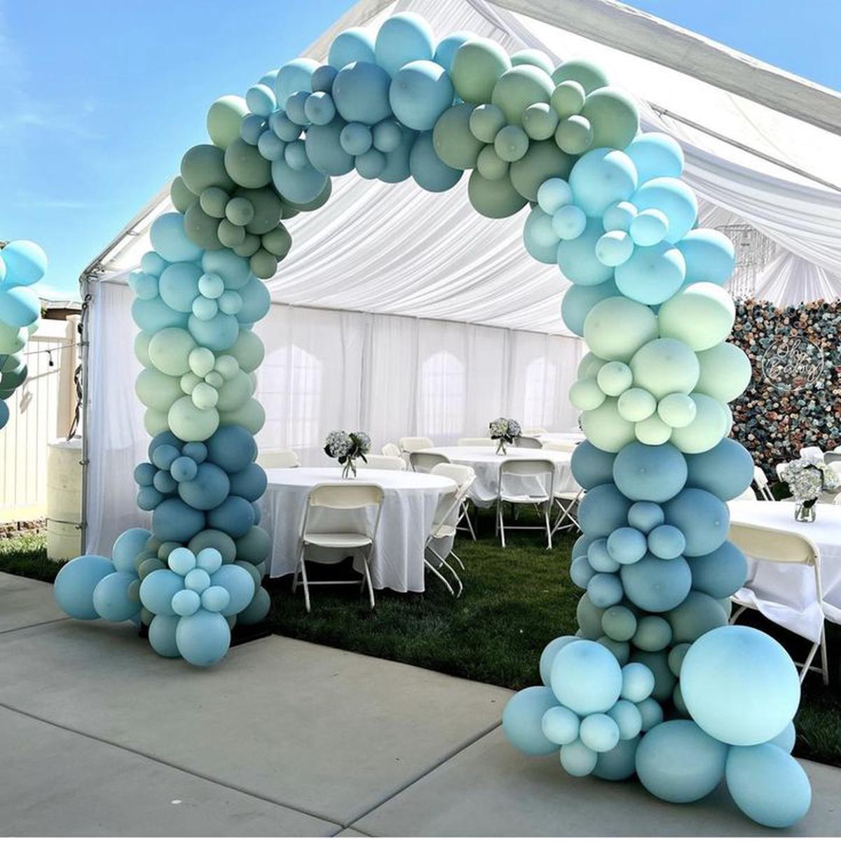 Balloon Arch Blue, Olive Green, Mint Green Organic Arrangement – Corporate Event, Grand Opening, Co