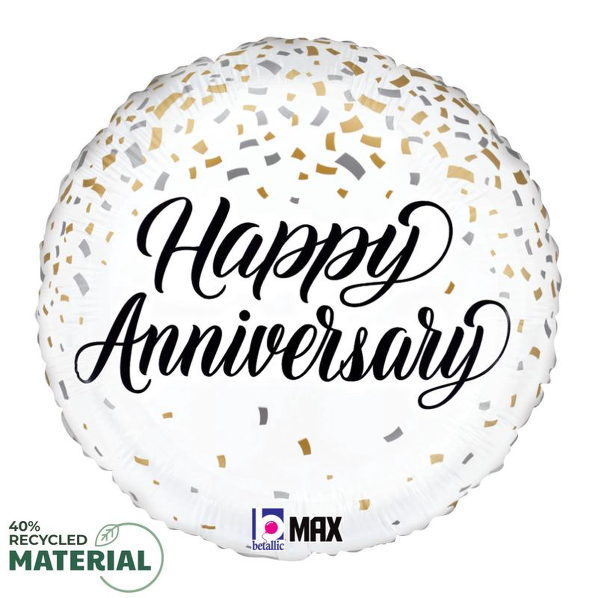 Betallic Anniversary Metallic Confetti 18 inch MAX Float 40 Percent Recycled Round Balloon Packaged 1ct