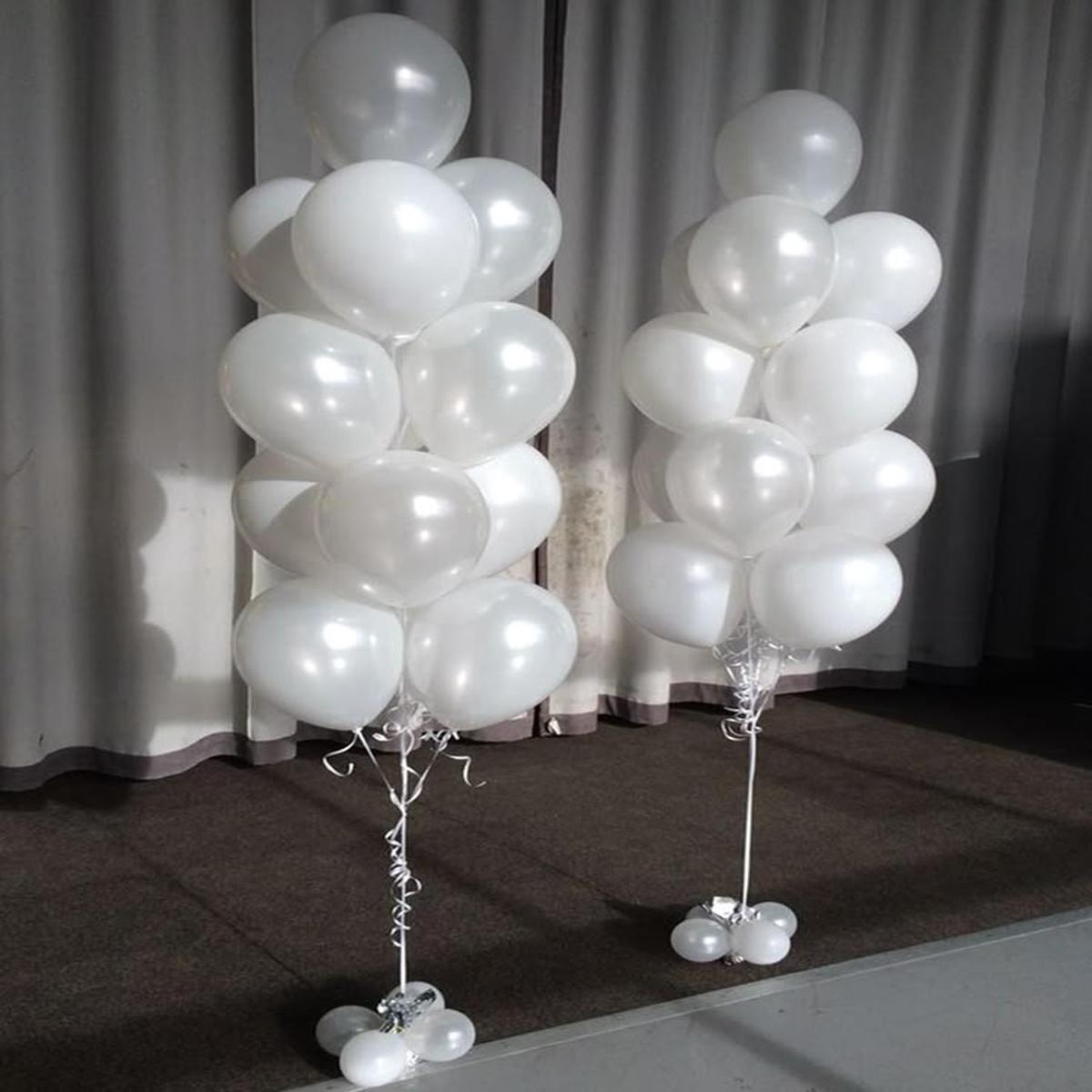 Latex Helium Bunch White and Pearl White Balloons with White Strings – Perfect for Special Occasion