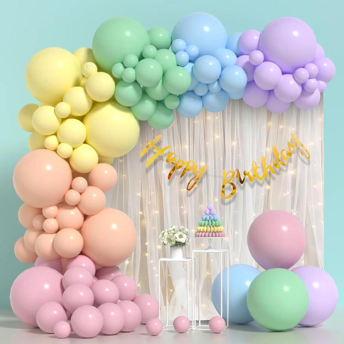 Pastel Birthday Decoration Items – 58 Pcs Rainbow Theme Happy Birthday Decoration Kit | Multicolour Pastel Rainbow Balloons for Birthday Decoration Set | Girls Kids Birthday Decoration
