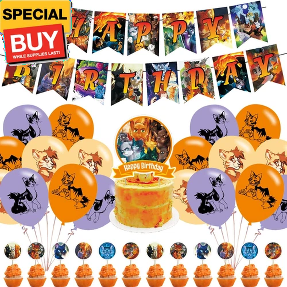 Warriors Cats Party Decorations, Cartoon Cat Theme Birthday Party Supplies Inclu