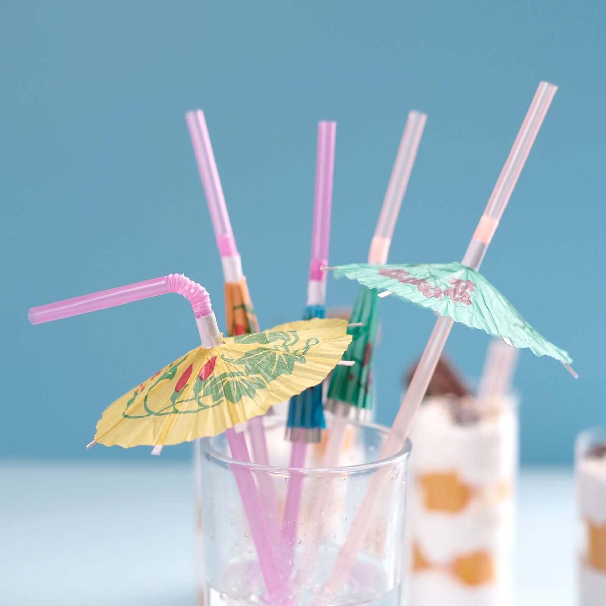 50-Pack Umbrella Drinking Straws 10″ Multi-Colored – Perfect for Luau Pool Party Drinks