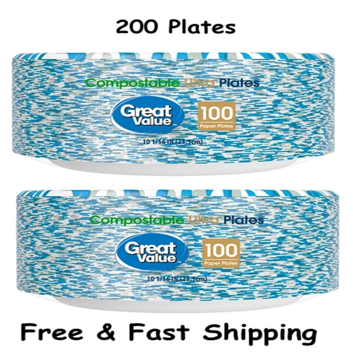 Great Value Ultra Paper Plates, 10, White, 200 Count