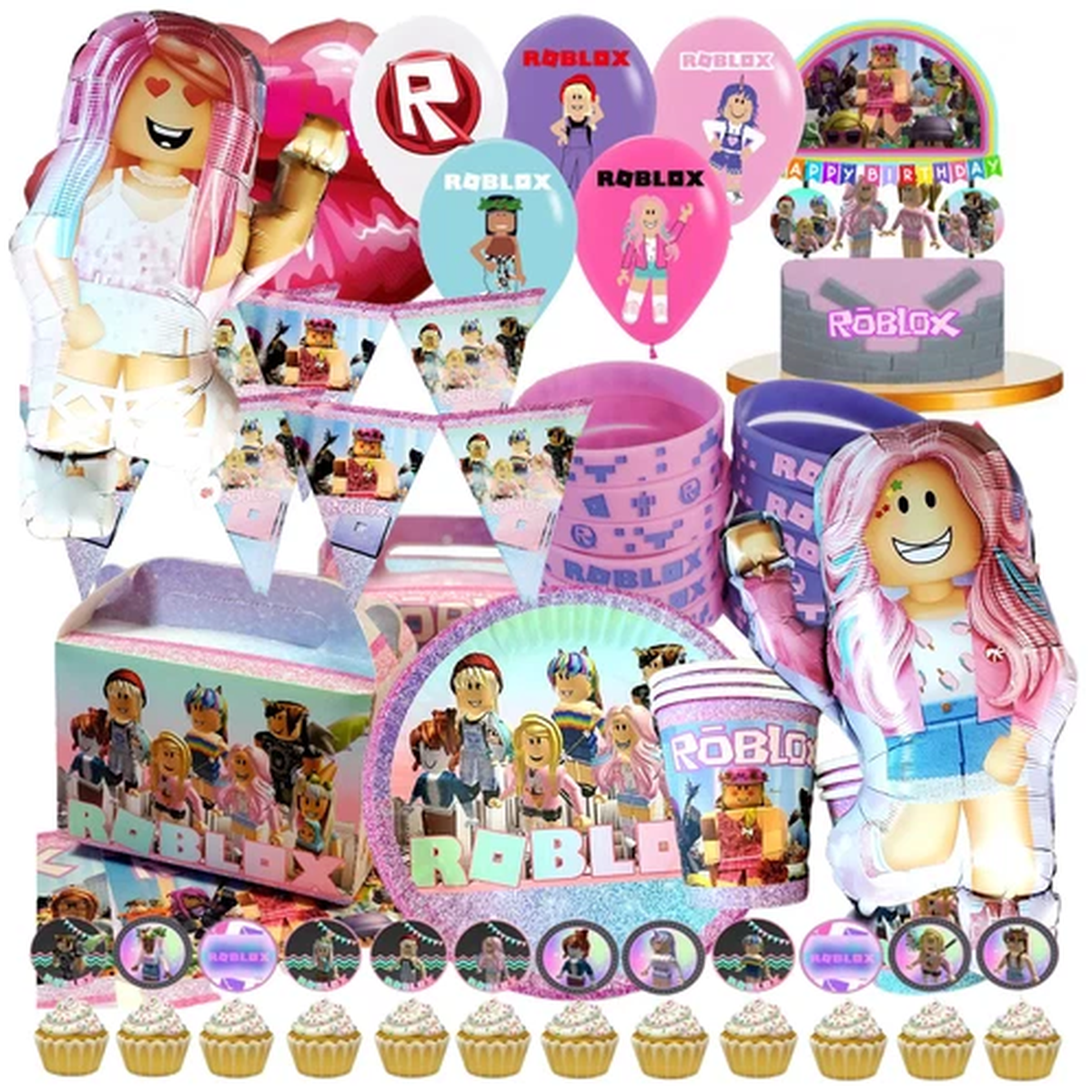 Party Supplies birthday decoration balloon topper banner roblox cupcake GIRL