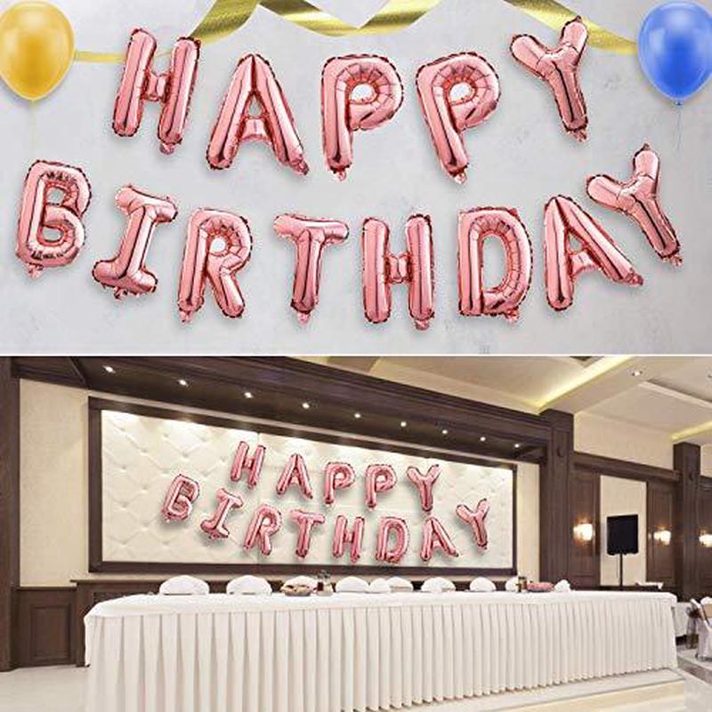 Happy Birthday Banner (3D Rose Lettering) Mylar Foil Letters | Inflatable Party Decor and Event Decorations for Kids and Adults | Reusable, Ecofriendly Fun